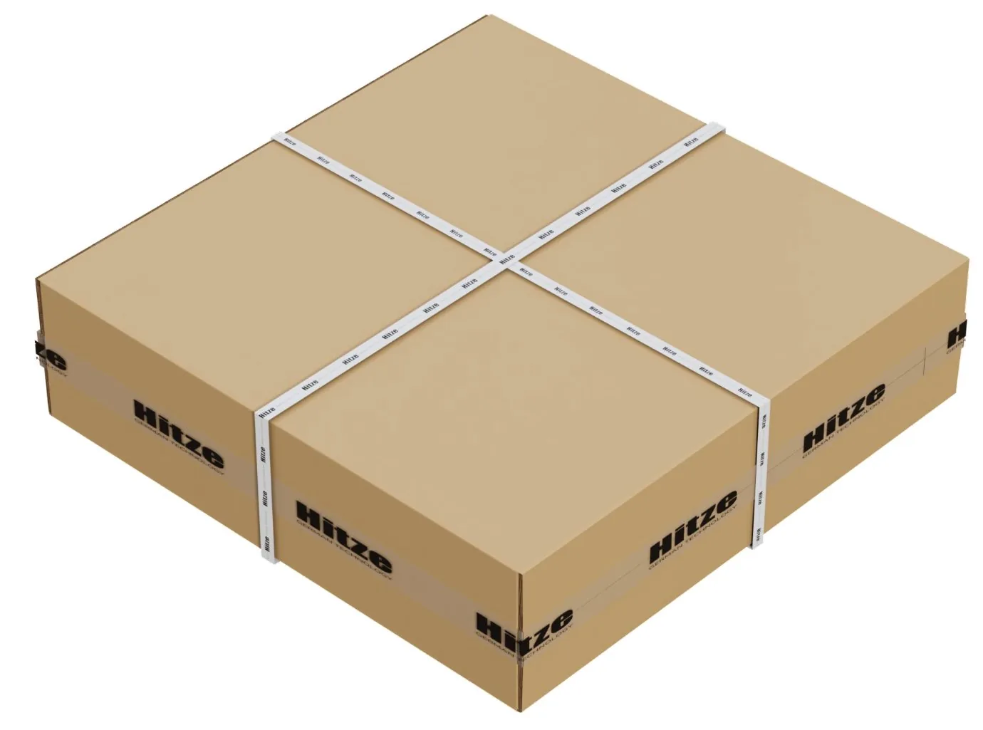 Custom-branded shipping carton for bathroom fixtures on a plain background