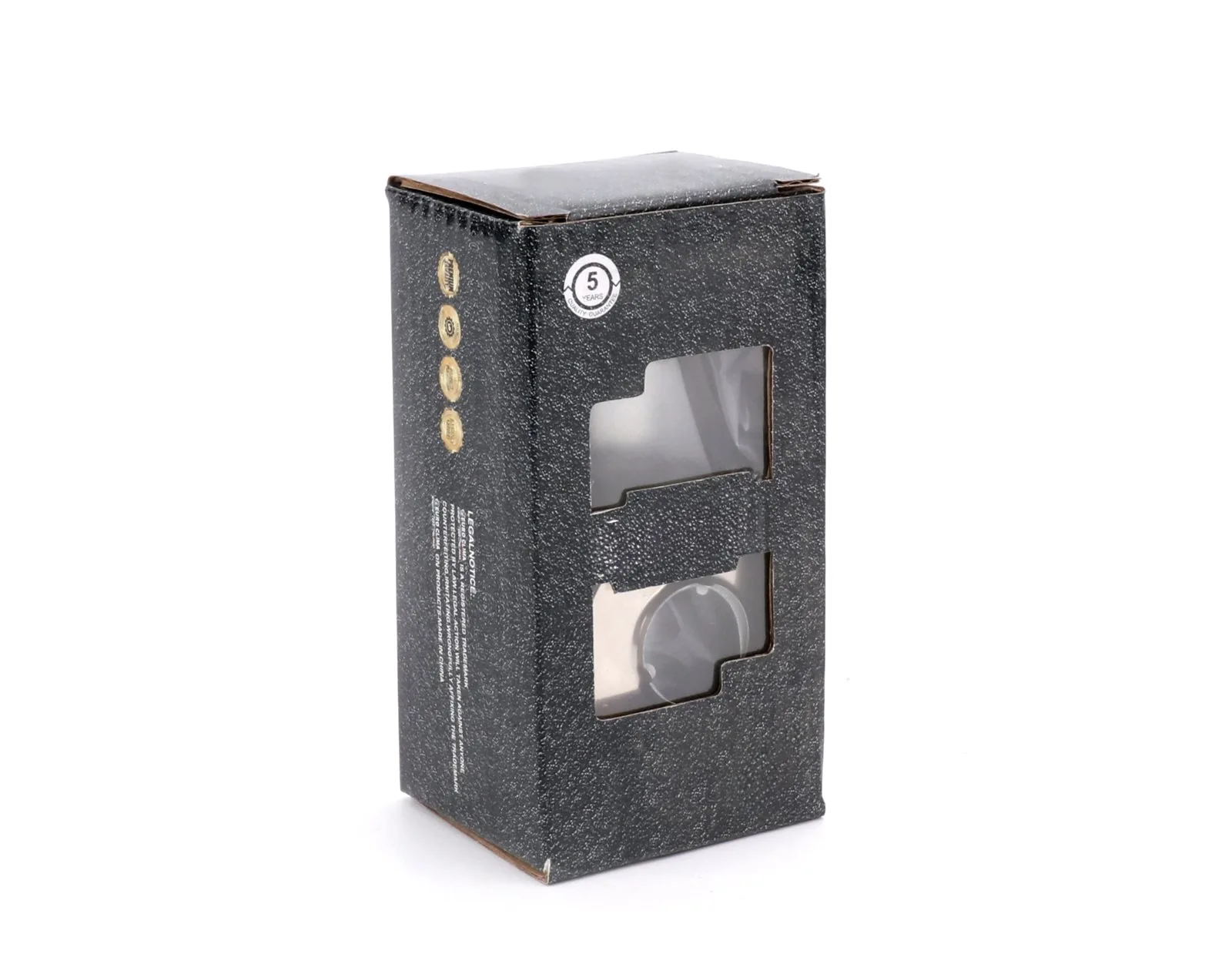 Neutral private-label retail box with a die-cut display window for bathroom hardware, ready for a brand label