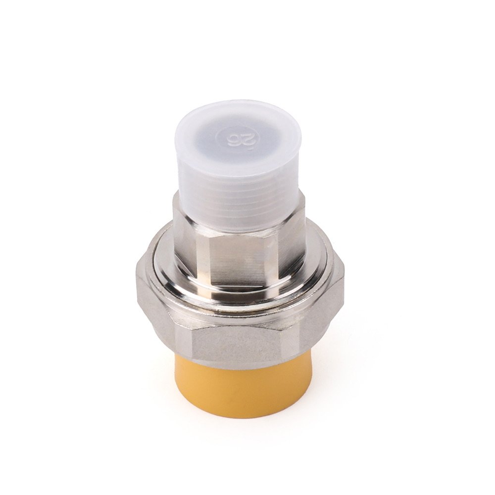 Nickel-plated brass union adaptor for pipe-to-thread transitions