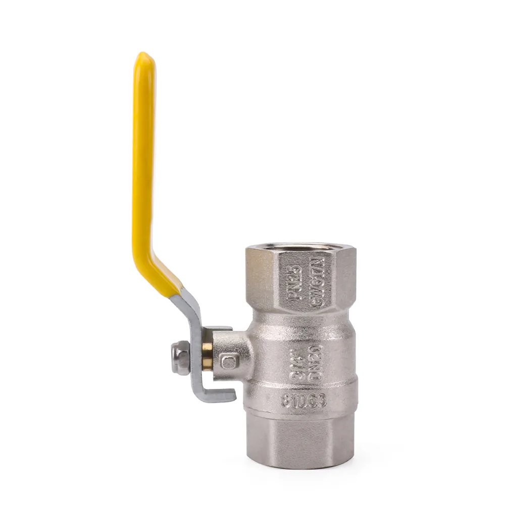 Hitze nickel-plated CW617N brass ball valve rated PN25 with yellow lever handle