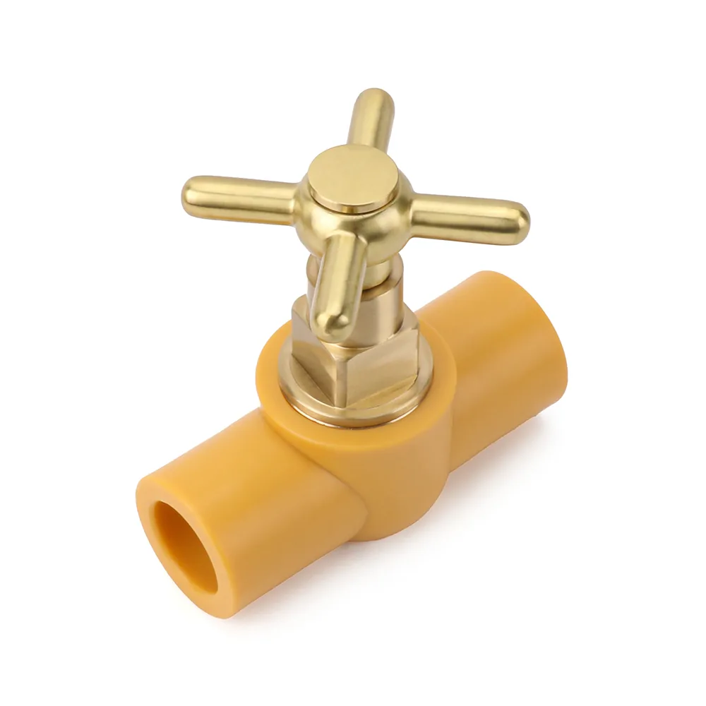 PP-R inline stop valve with brass cross handle and socket ends