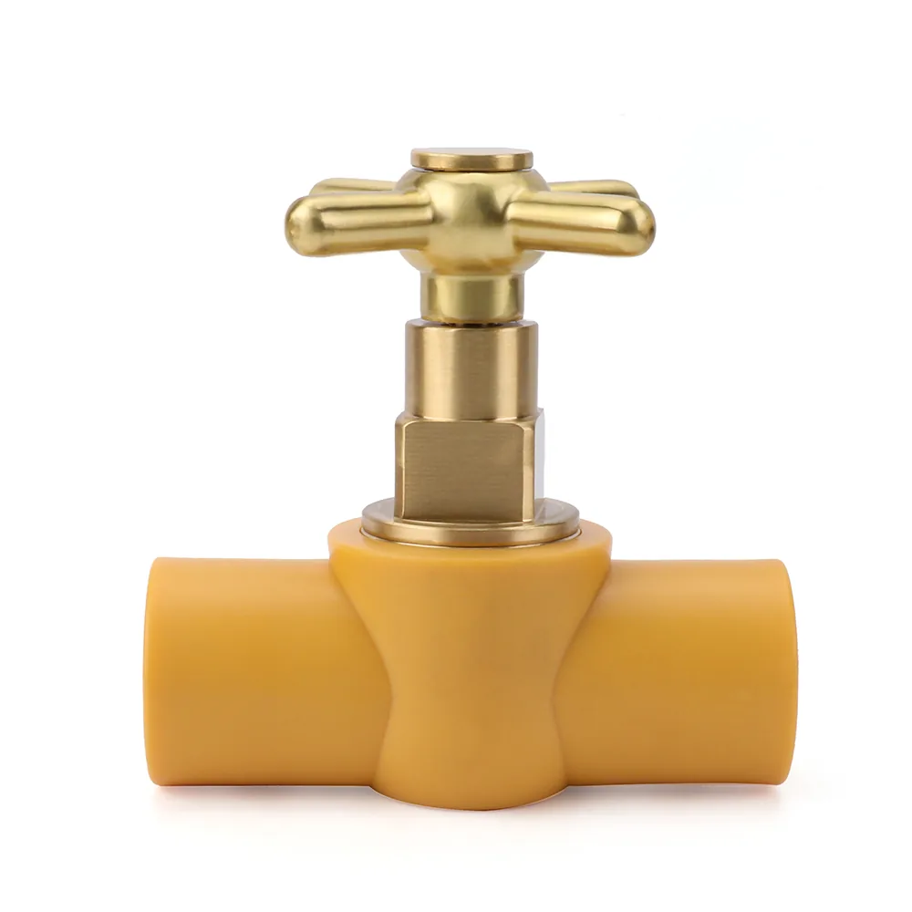 Brass cross-handle PPR valve, front view