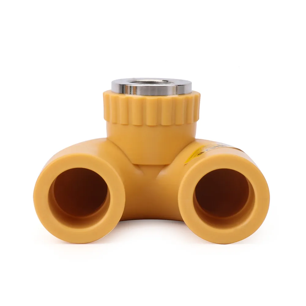 PP-R three-way corner elbow with chrome-ringed female threaded port