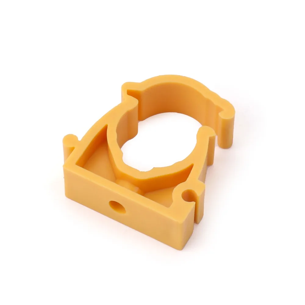 Yellow PPR pipe clamp, angled top view