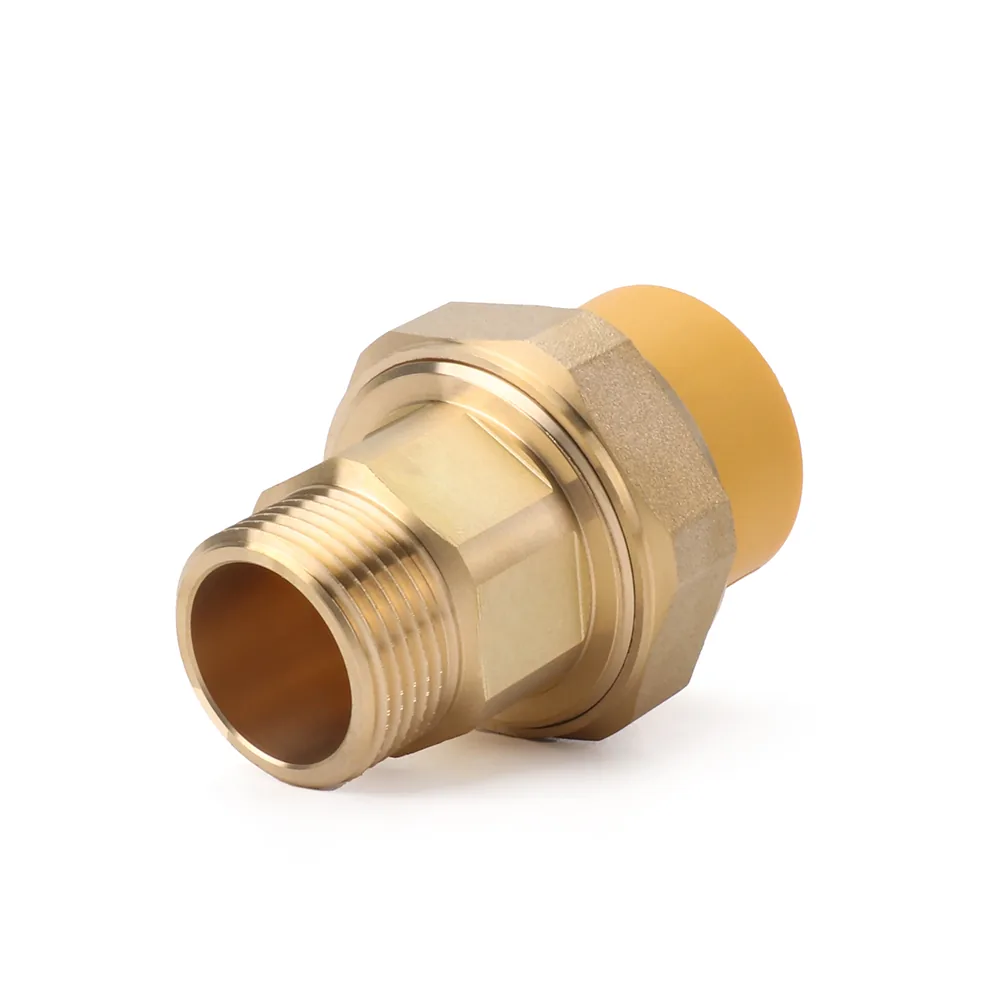 Brass-to-PP-R male-thread union fitting with hex union nut
