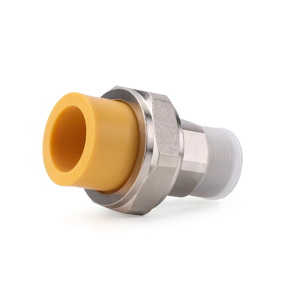 PP-R male threaded adapter union with nickel-plated brass hex body