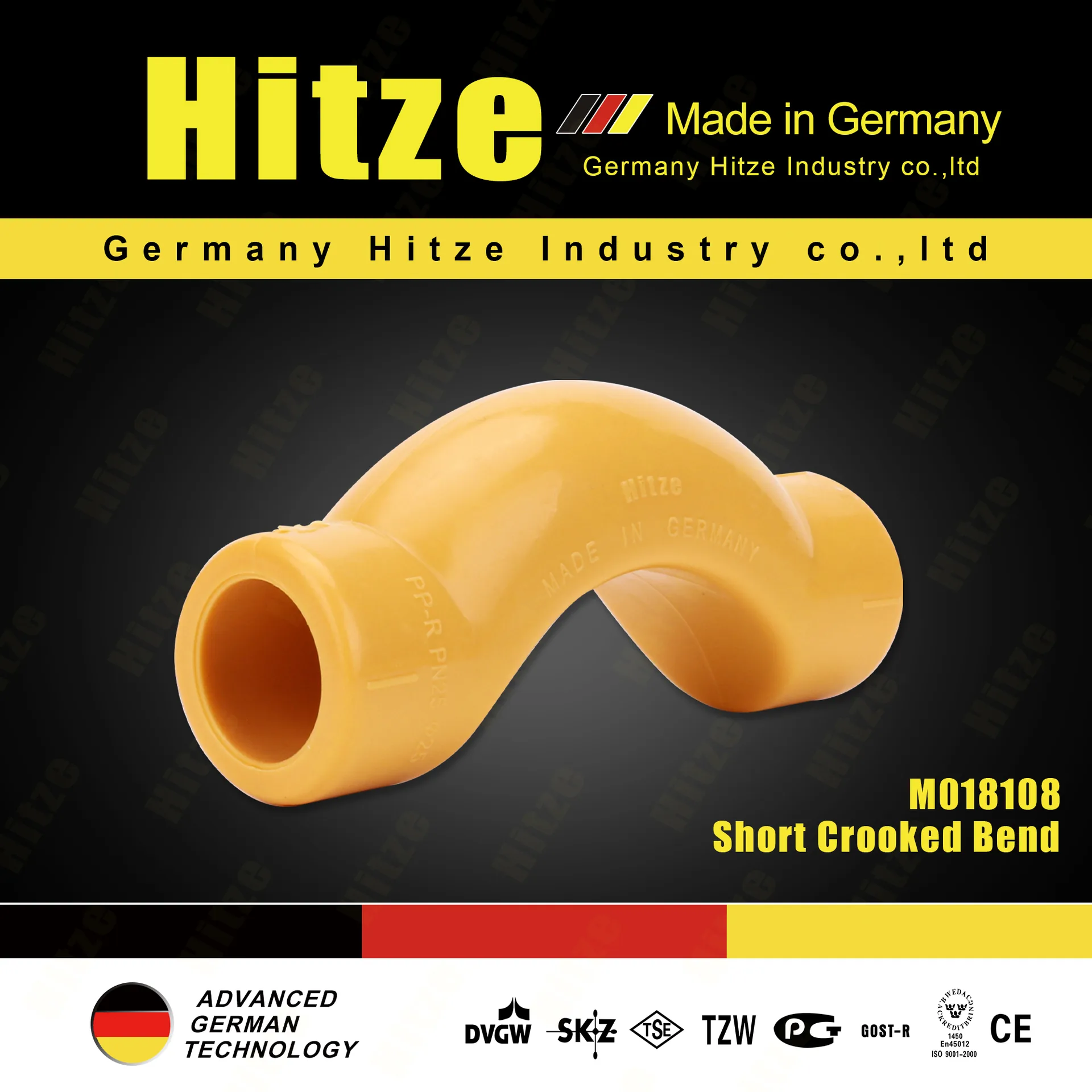 Dark branded poster: yellow PPR short crossover bend, model M018108