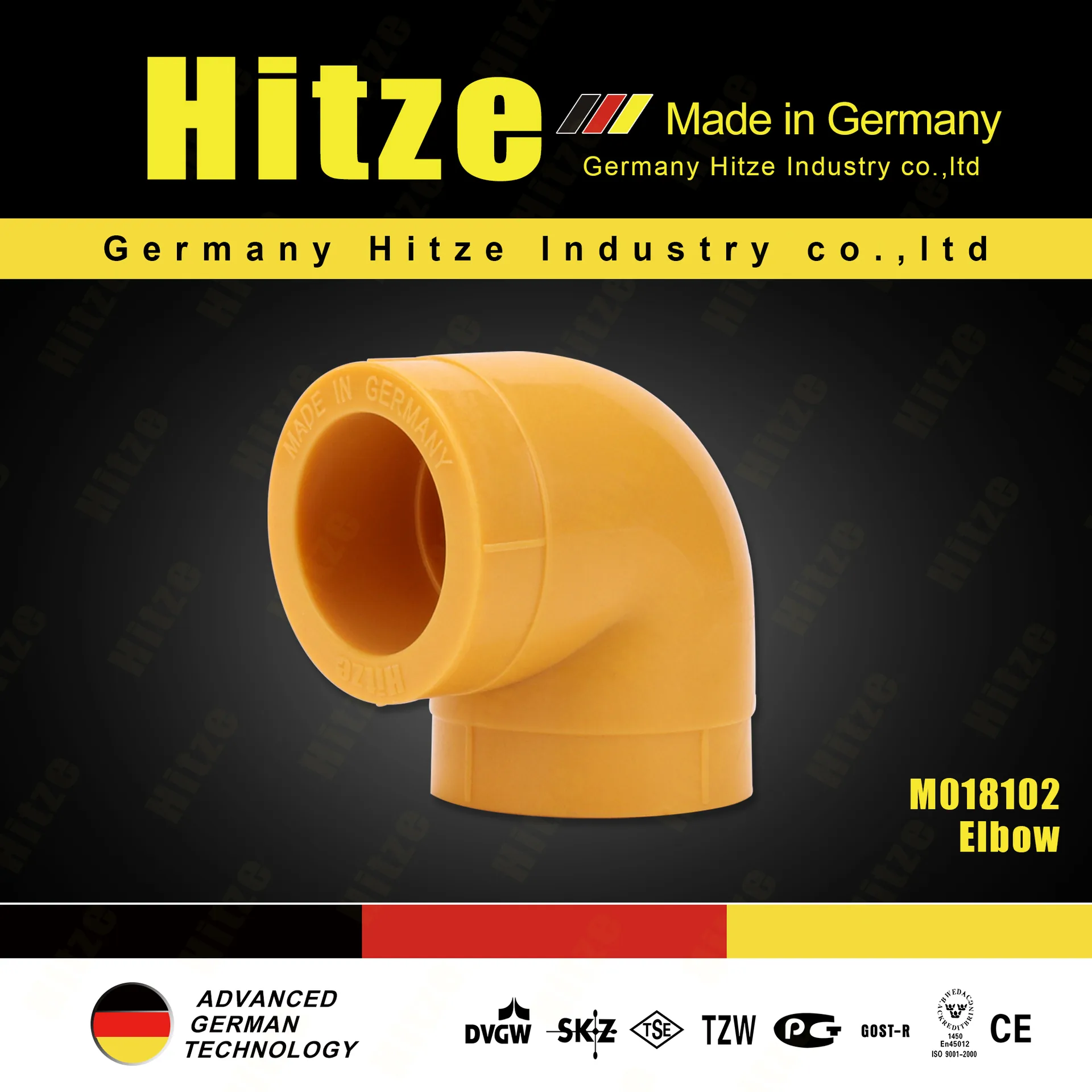 PP-R 90-degree socket-fusion elbow fitting catalog poster