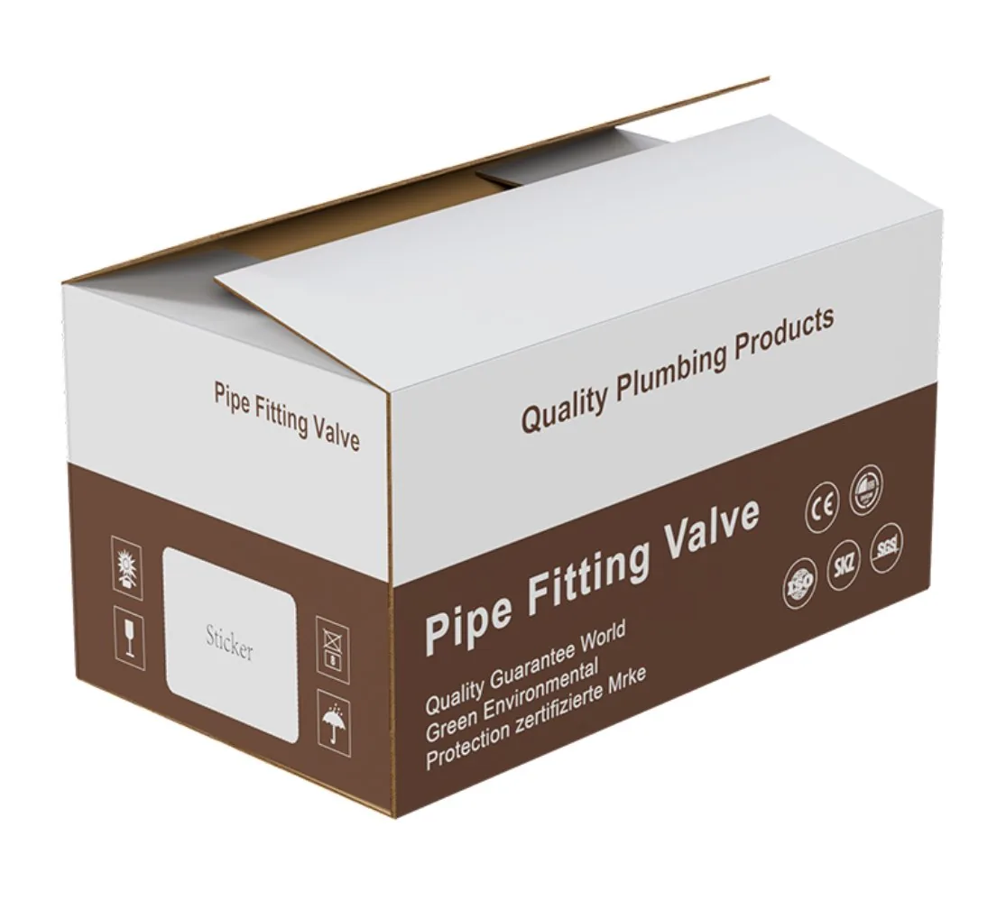 Neutral brandable plumbing carton with a blank label panel ready for a private-label logo at the production line