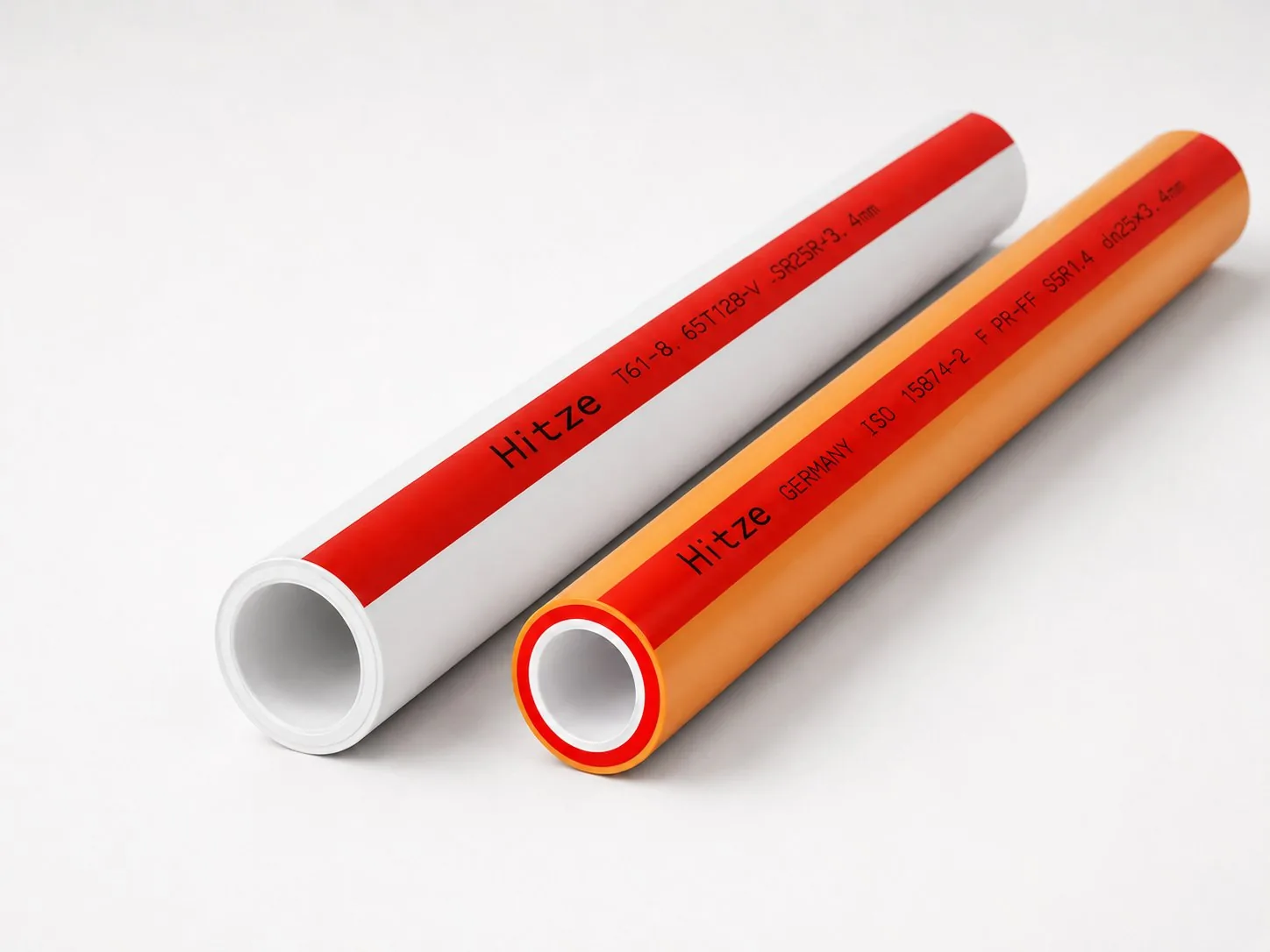 Cut PP-R pipe ends showing the continuous bonded wall of a fused joint