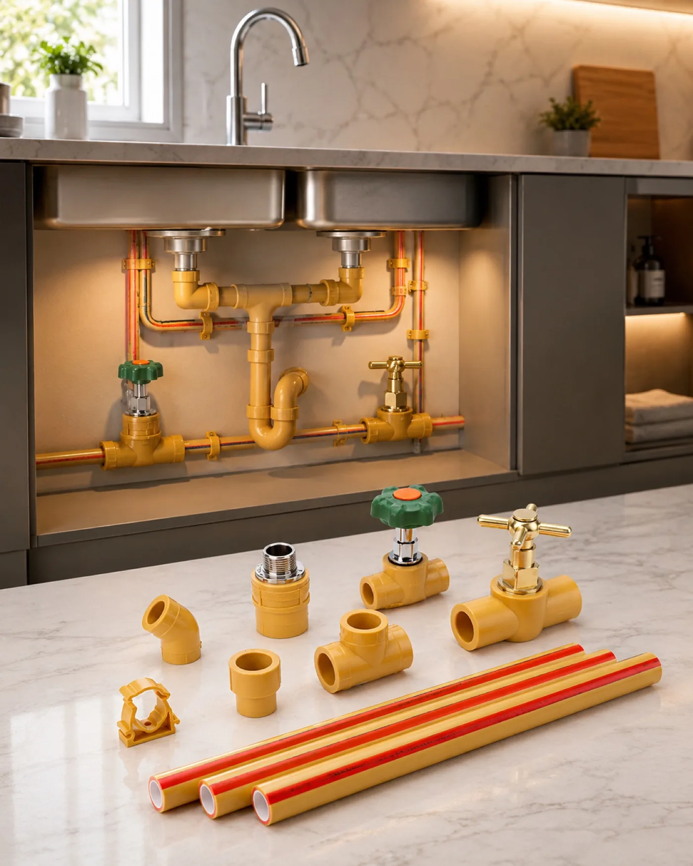 Under-sink kitchen PP-R supply run